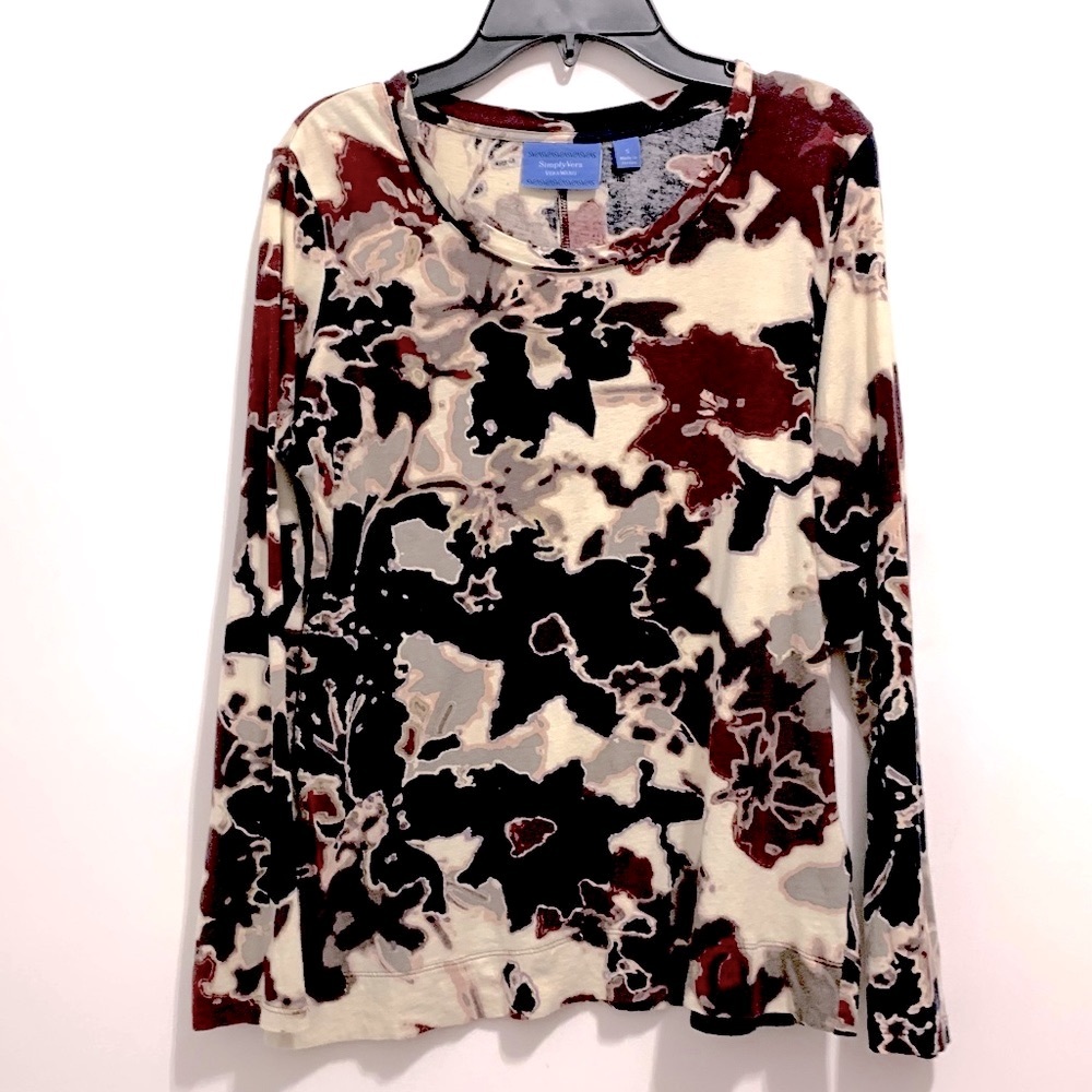 Simply Vera Vera Wang Women’s Maroon Burgundy & Cream Long Sleeve Blouse